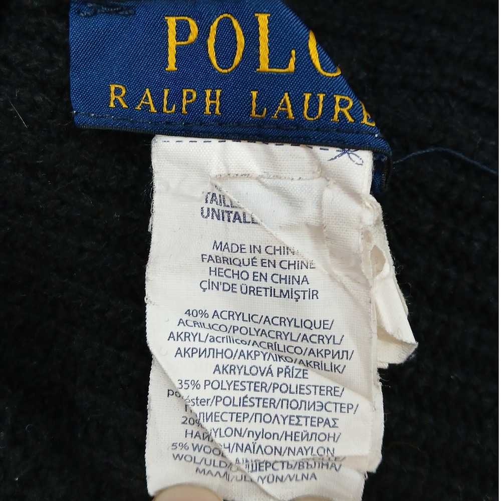 Polo Ralph Lauren Beanie Unisex OS Black R.LAUREN Patch Ribbed Knit Hat - Picture 6 of 7